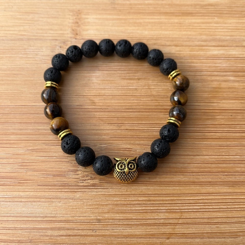 Black and Gold Beaded Owl Bracelet
